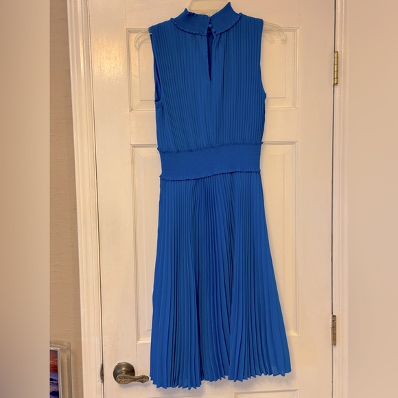 Nanette Lepore Blue Pleated Midi Dress Mock Neck - Picture 2 of 7